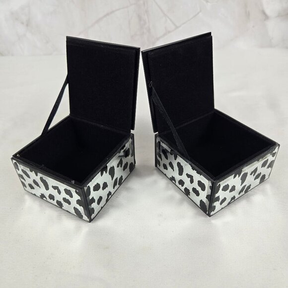 Set of 3 Mirrored Animal Print Boxes Black Velvet Interior Lifts Lift Up - Picture 8 of 12
